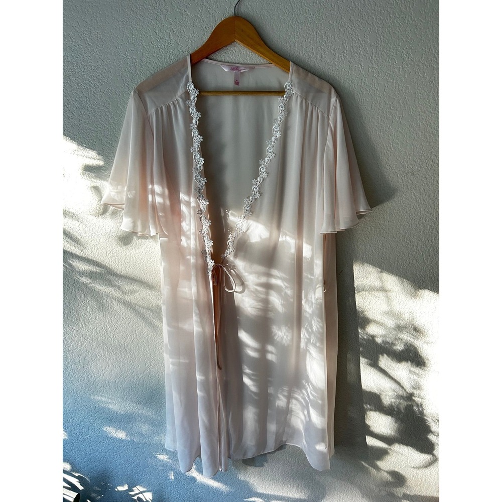 Blossom Intimates Vintage Sheer Pink Lace Trim Robe Lingerie XL Nightwear